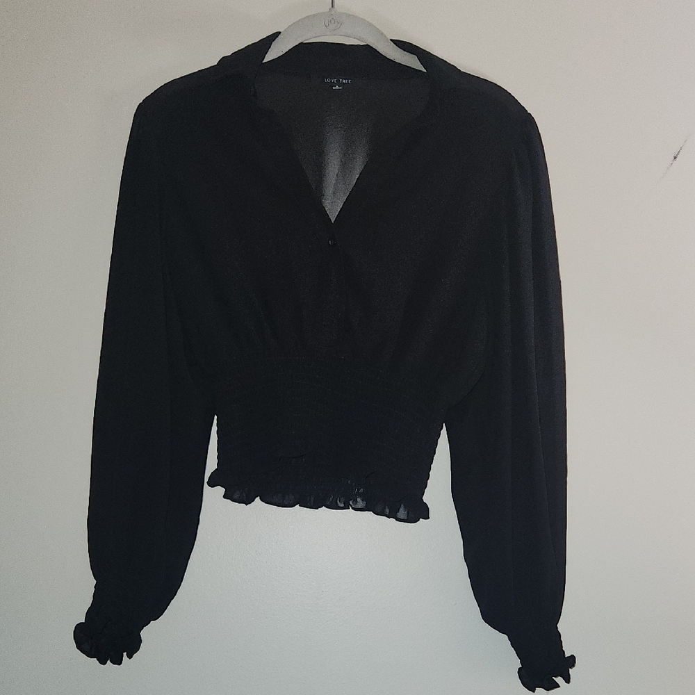 Love Tree Black Ruffled Blouse